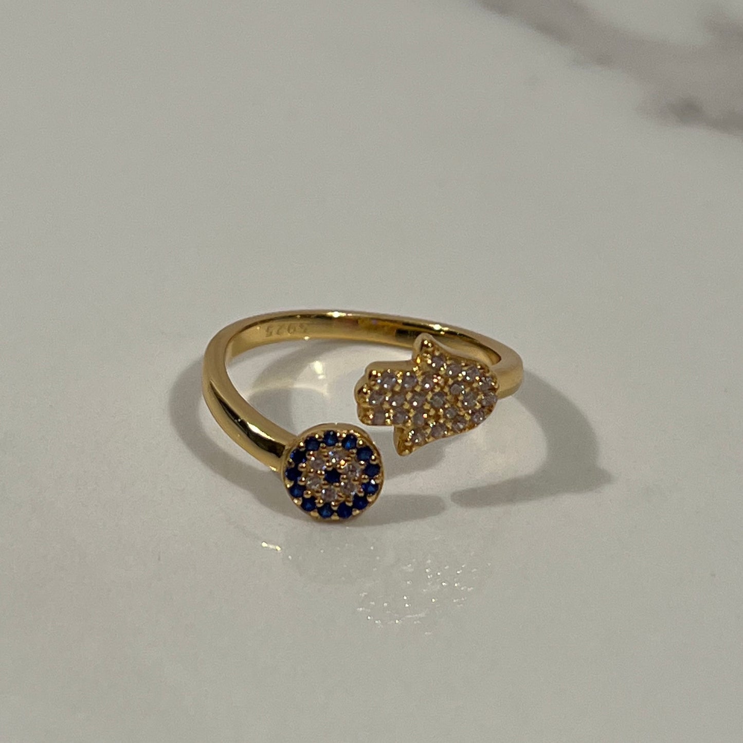 Hamsa evil eye ring gold