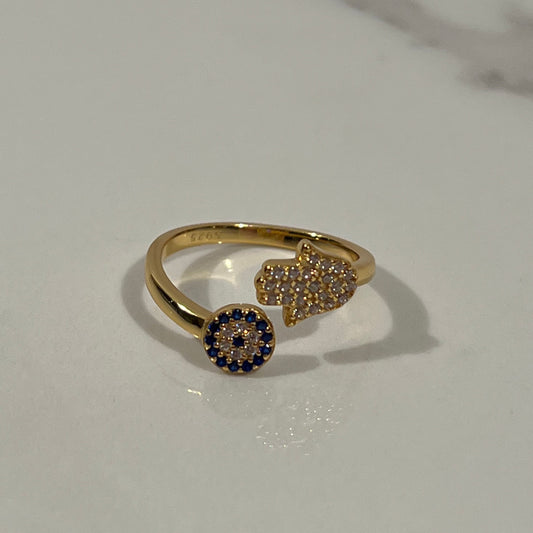 Hamsa evil eye ring gold