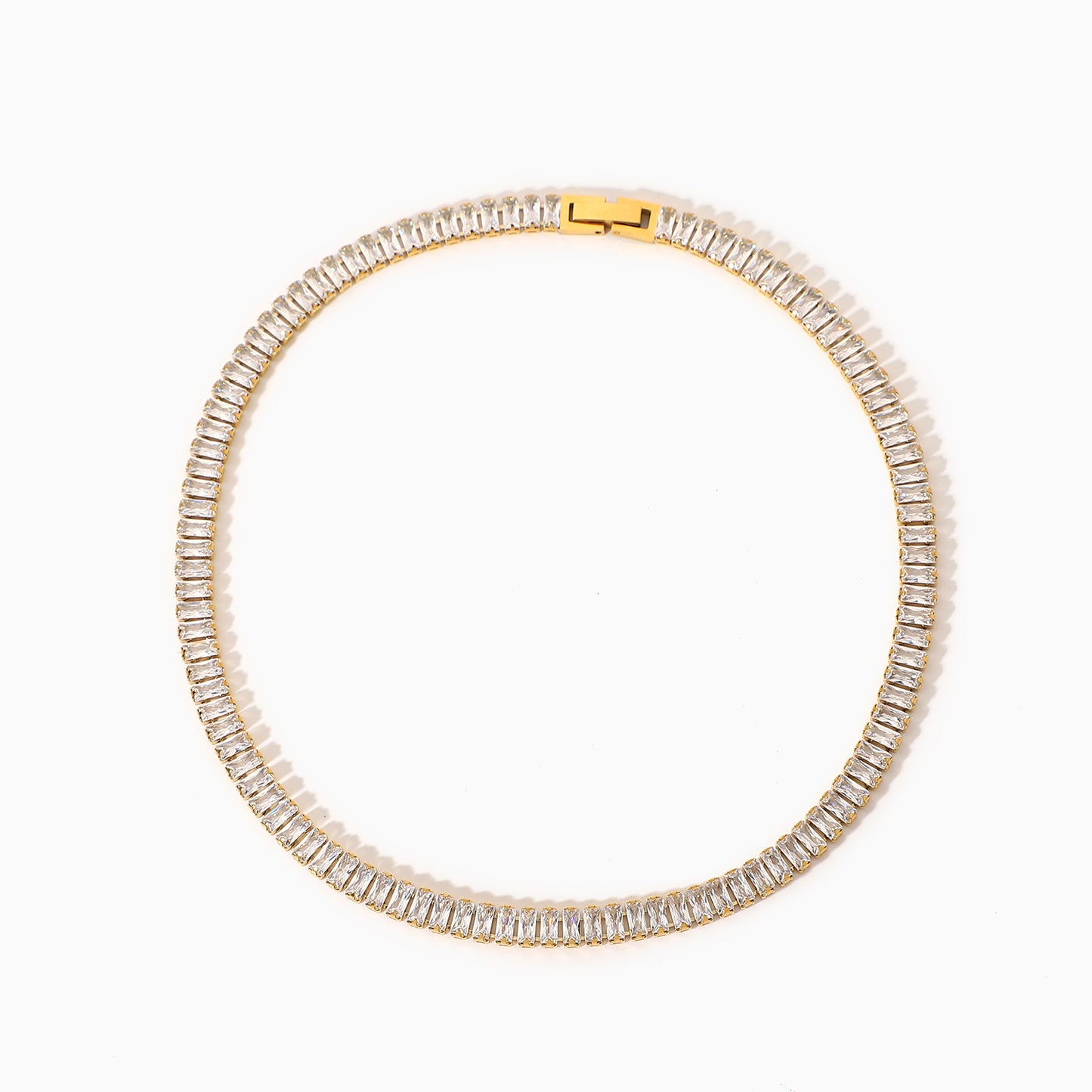 Emerald cut tennis choker necklace gold