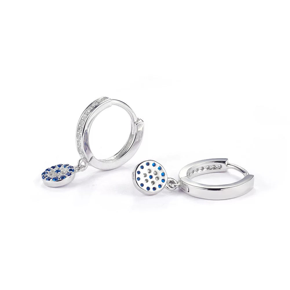 Evil eye pavé huggie earrings silver