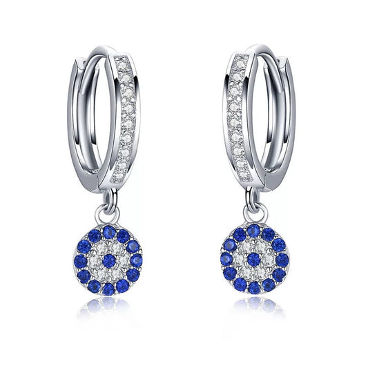 Evil eye pavé huggie earrings silver