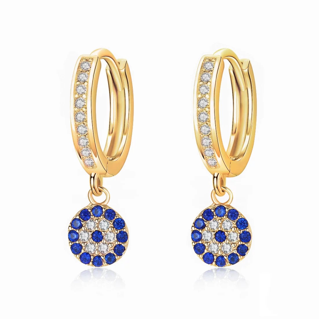 Evil eye pavé huggie earrings gold