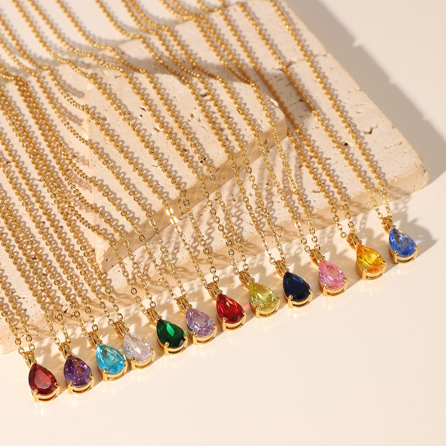 Birthstone drop pendant necklace